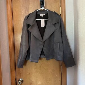 1X Philosophy Gray Blazer Soft Faux Leather Suit Jacket